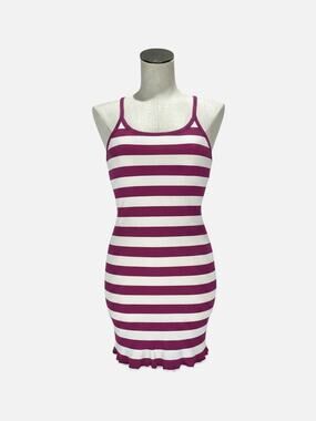 Vintage Y2K American Eagle Striped Tank Top L Purple White Ribbed 2000s Cami